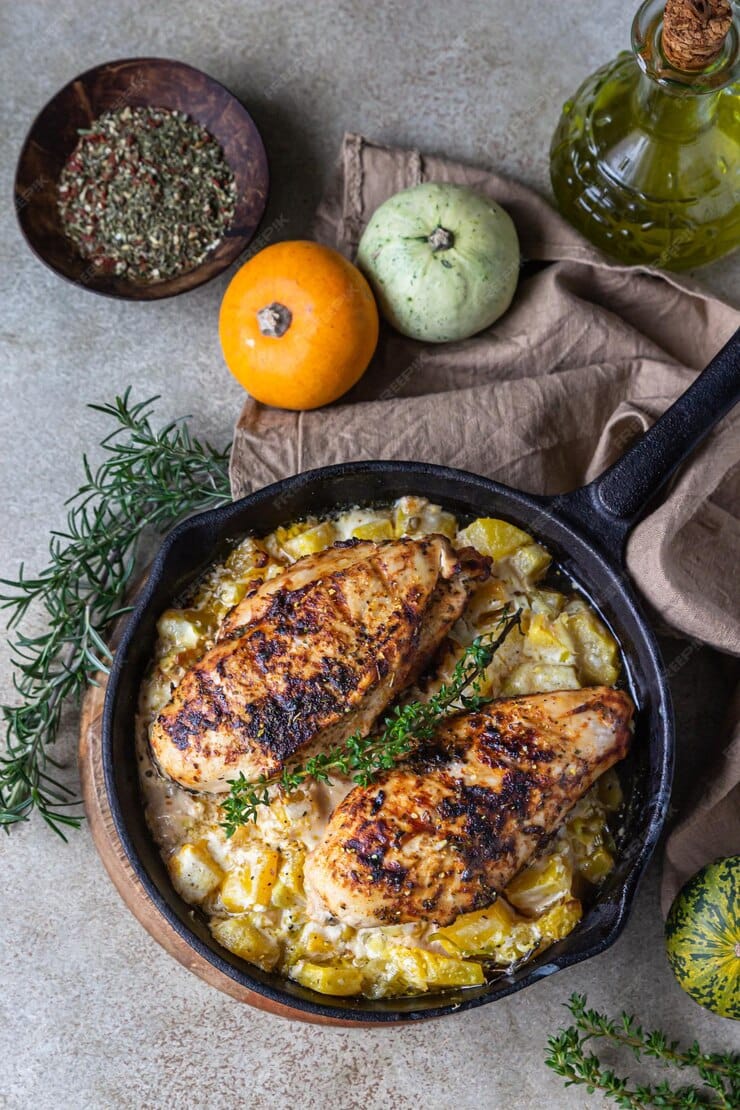 poitrine-poulet-epicee-grillee-filet-citrouille-herbes-aromatiques-dans-casserole-fer-nourriture-saine_1048944-27507145