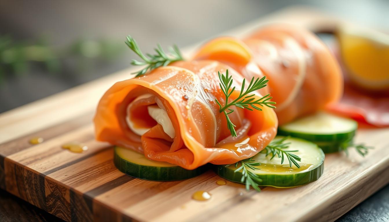 chatelaine smoked salmon roll on cucumber recipe