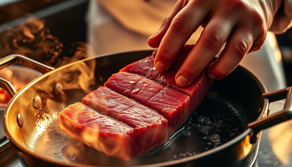 Pan-seared tuna steak cooking technique Pan-seared tuna steak cooking technique